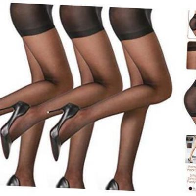 3 Pairs Women's Sheer Tights - 20D Control Top Pantyhose with Medium Black